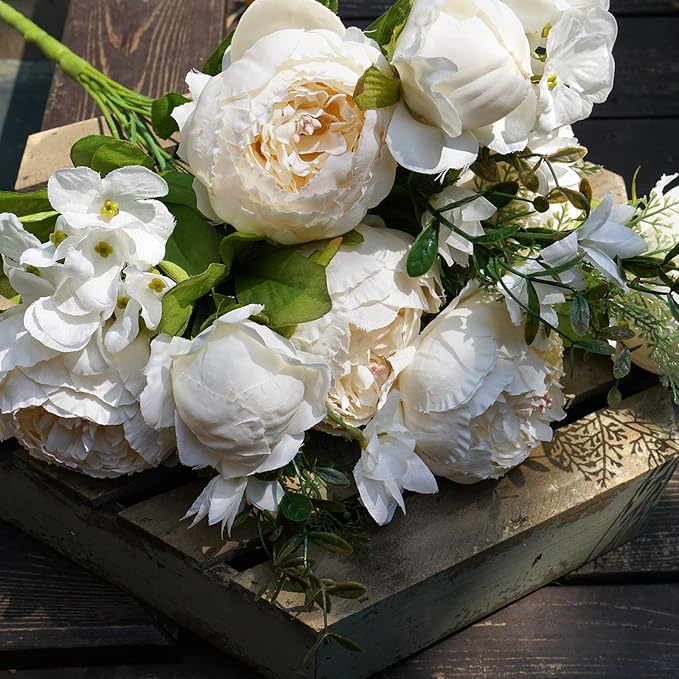 FiveSeasonStuff Vintage Artificial Peonies Silk Peony Flowers and Hydrangeas for Wedding Bridal Home Décor – Beautiful Floral Centerpiece Arrangement Decoration with 2 Bouquets (Chestnut Beige)