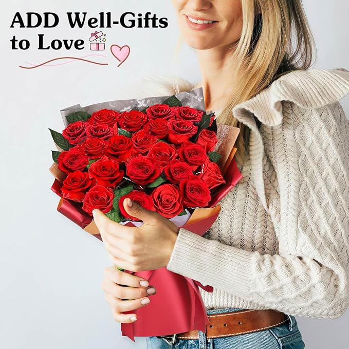 ADDWel 24 Preserved Real Red Rose Bouquet Long-Lasting Flowers for Her and Romantic Gifts for Wife Girlfriend, Two Dozens Forever Fresh Roses for Delivery Prime