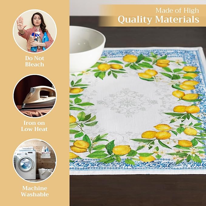 Maison d' Hermine Placemats Set of 4 100% Cotton Washable Cloth Place Mats, Reusable Table Mats for Kitchen Dining Decoration, Party, Wedding, Restaurant Spring/Summer (Cedrat, 13" x 19")