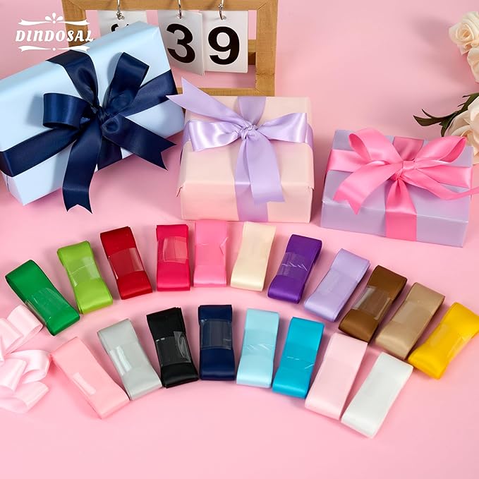 Satin Ribbon 1 Inch Assorted 20 Colors x 2 Yards Colorful Craft Silk Ribbon for Gift Wrapping, Hair Bows, Flower Bouquet, Wedding Decoration,Gift Wrapping, 40 Yards Total
