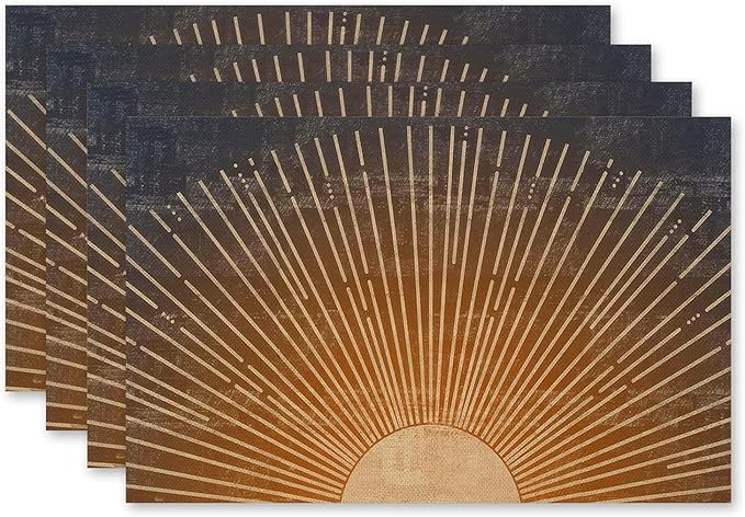 Boho Placemats Set of 4, Abstract Boho Golden Sun Sunshine Placemats, Boho Mid Century Modern Table Mats Place Mats for Kitchen Dining Table Decoration 16.9x11.4 Inch
