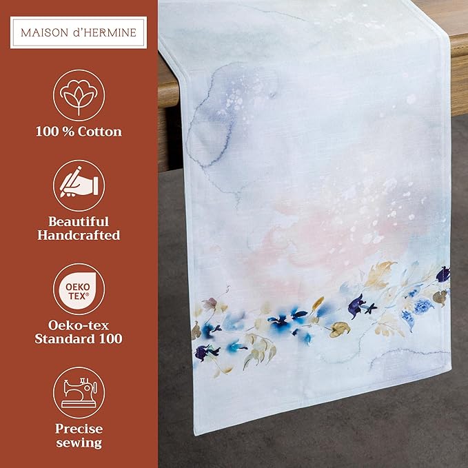 Maison d' Hermine Table Runner 100% Cotton Double Layer Table Runners 72 inches Long Decorative for Home Kitchen Dining Party Wedding Bridal Shower Spring Summer (Lazy Summer Days, 14.50" x 72")