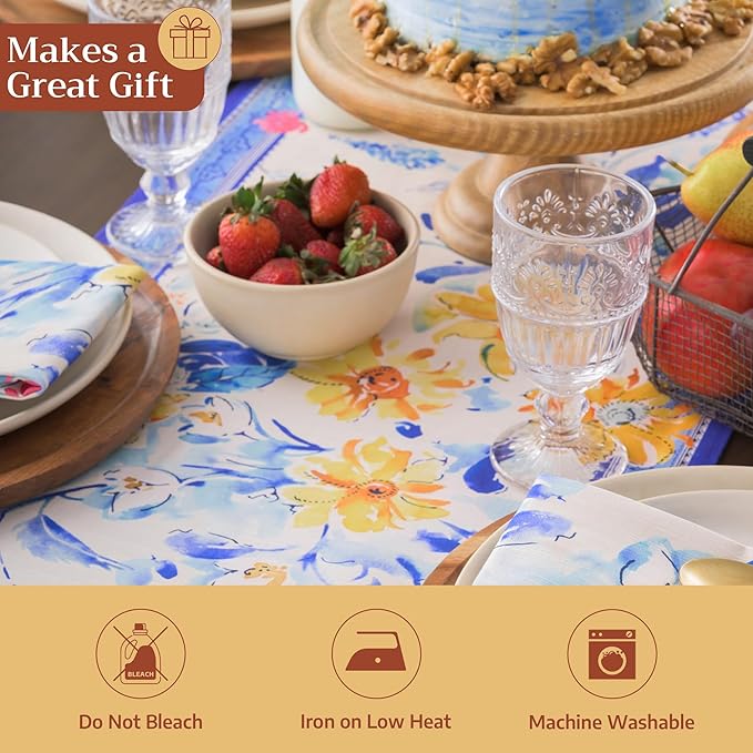 Maison d'Hermine Table Runner 100% Cotton Single Layer Table Runners 72 inches Long Decorative for Home Kitchen Dining Party Baby Shower Wedding Bridal Shower Spring Summer (Girassol, 14.50" x 72")