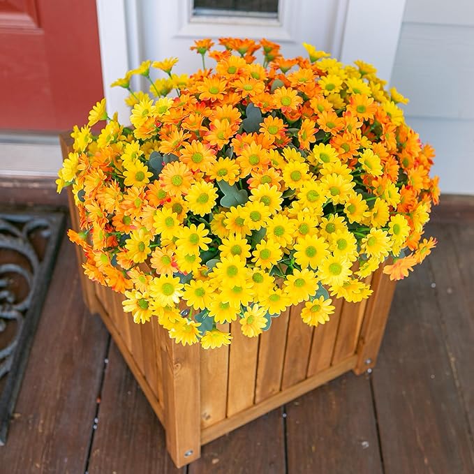 Daisy Artificial Flowers for Outdoors Spring Decoration, 6 Bundles Fake Mums Silk Flowers for Outside Look Real UV Resistant Fake Plants Faux Flowers for Planter Front Door Home Yard Indoor Porch, Mix