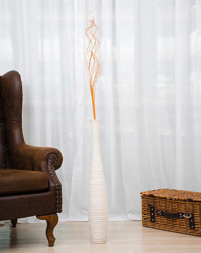 Leewadee Large White Home Decor Floor Vase - Wooden 26 inch Tall Farmhouse Decor Flower Holder for Fake Plant and Pampas Grass
