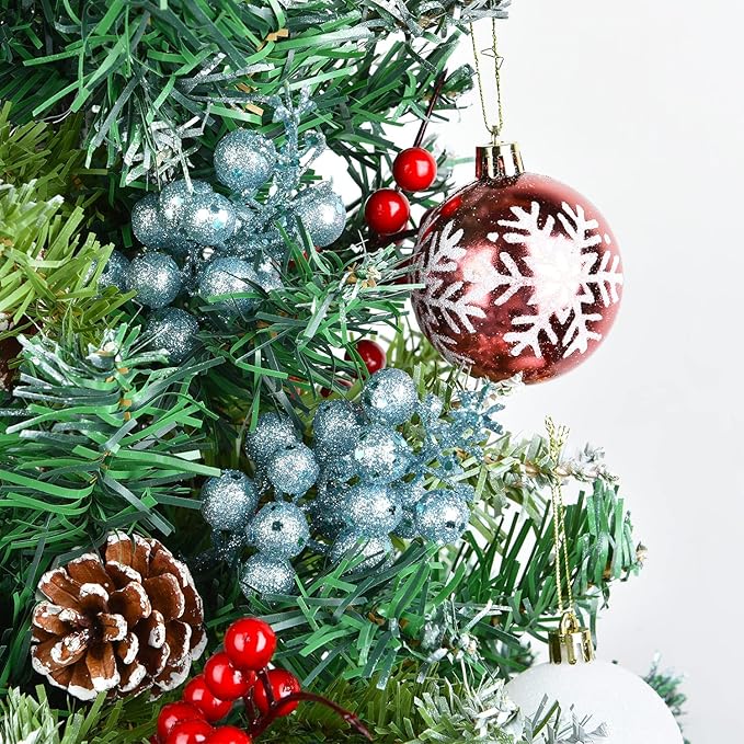 Lvydec 16pcs Christmas Glitter Berry Stems, 7.8" Artificial Christmas Picks for Christmas Tree Ornaments, DIY Xmas Wreath, Crafts, Holiday and Home Decor (Light Blue)