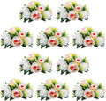 NUPTIO Pcs of 10 Fake Flower Ball Arrangement Bouquet,15 Heads Plastic Roses with Base, Suitable for Our Store's Wedding Centerpiece Flower Balls for Centerpieces Home Décor (Pink Champagne & White)
