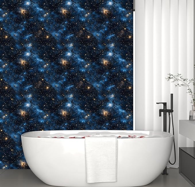 Blue Starry Peel and Stick Removable Black Sky Contact Paper 17.5in x393.7in, Gold Star Modern Wallpaper Mural Waterproof Self Adhesive for Wall Bedroom Bathroom Kitchen Cabinet Room Decor