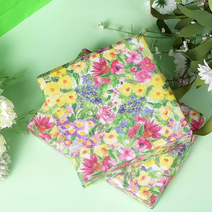100 Sheet Monet Flowers Tissue Paper, 20''x14'' Botanical Flower Garden Gift Wrapping Paper for Birthday DIY Crafts Baby Shower Wedding Bridal Shower Housewarming Party Supplies
