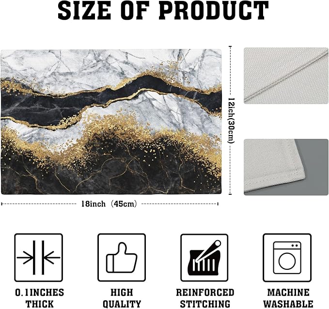 Abstract Marble Placemats Set of 4, Placemats for Dining Table,Heat Resistant Stain Resistant Wipeable Table Mats for Kitchen Dining Holiday Party Home Decor,12x18 Inch