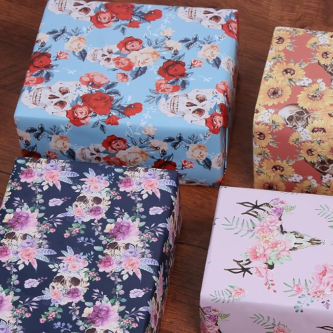 Aimyoo Purple Floral Wrapping Paper Jumbo Roll 17 in x 60 ft, Daylily Flower Gift Wrap for Wedding Birthday Bridal Shower