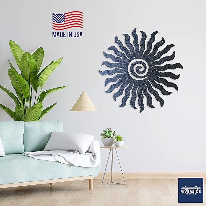 Riverside Designs Sunburst Metal Wall Art Steel Outdoor Decor - Heavy-Duty and Waterproof - Made in USA (30", Black)