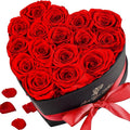 Forever Flowers, 16 Fresh Preserved Rose in Heart Shape Box for Delivery Prime, Eternal Rose for Her Wife Women Anniversary Birthday Red