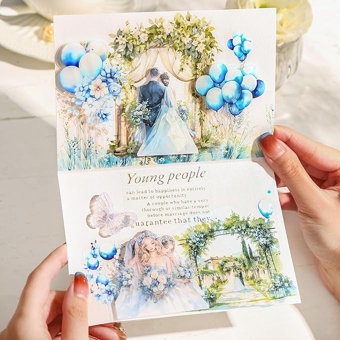 TIAMECH Wedding March PET Stickers - 60 Pcs Bride Dress Groom Love Design, Waterproof Sticker for Journaling & Scrapbooking, Junk Journal Supplies, Ephemera & DIY Crafts