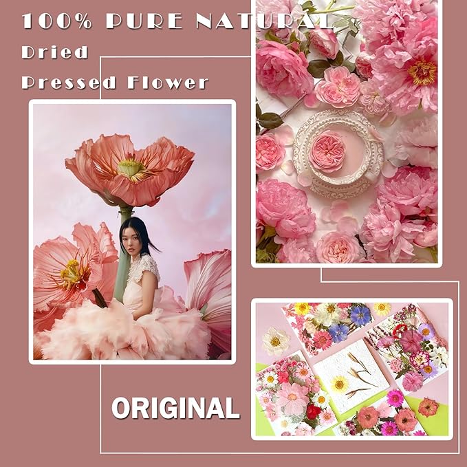90Pcs Pink Dried Pressed Flowers for Resin Molds, Assorted Real Natural Bulk Dry Floral Leaves for DIY Art Crafts, Epoxy Jewelry, Candle, Soap Making, Nails Decors Gifts