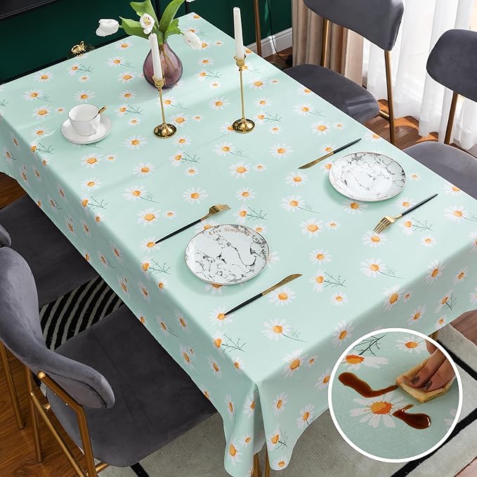 Rectangle Table Cloth,100% Waterproof Tablecloth OilProof SpillProof Vinyl Table Cloth, Wipe Clean Plastic Table Cover for Dining, Camping, Indoor and Outdoor 54" x 120",Mum Bloom