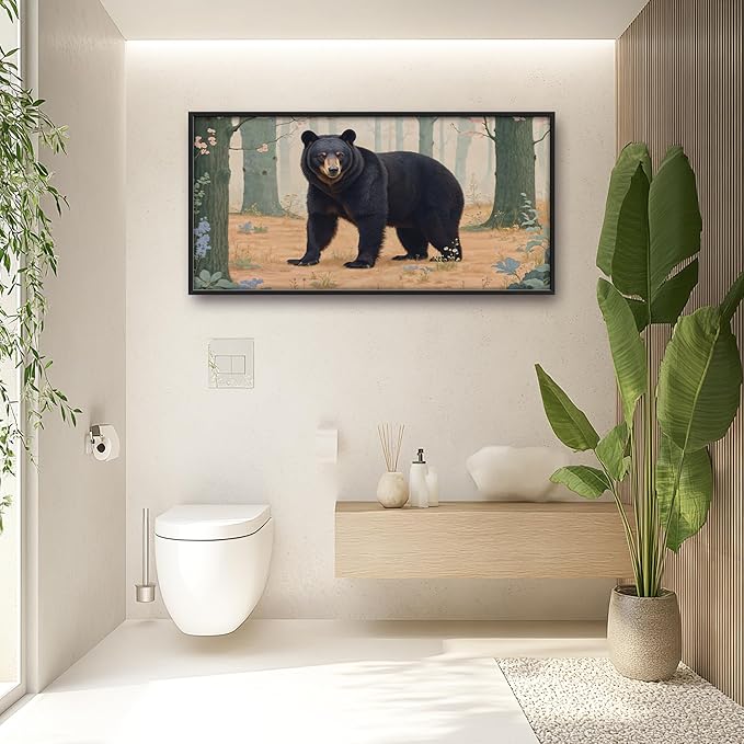 Framed Large Pictures Wall Art for Living Room, Forest Bear Oversized Wall Decor Cabin Animal Canvas Print Painting Extra Large Framed Artwork for Bedroom Office 60"x30"