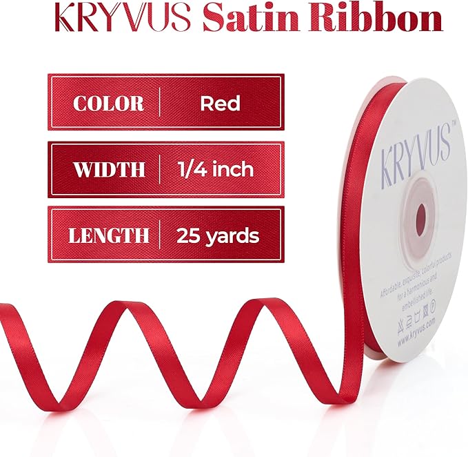 Red Satin Ribbon, Double Faced 1/4 Inch X 25 Yards Red Ribbon, Premium Satin Ribbons for Gift Wrapping, Crafts, Hair Bow Making, Sewing, Flower Bouquet, Wedding Party Decor