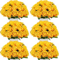 Jexine 50 Pcs Artificial Rose Flower Bulk Realistic Silk Fake Roses with Long Stem Plastic Artificial Flower Bouquet Real Looking for Home Wedding Centerpieces Party Decoration(Yellow)