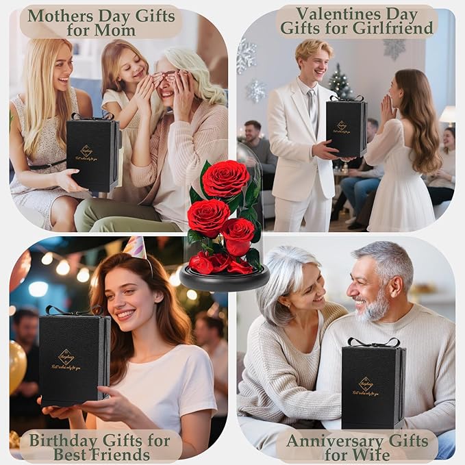 Flowers Roses Gifts for Women - Birthday Gifts Forever Preserved Rose in Acrylic Dome Forever Real Flowers for Delivery Grandma Wife Her Eternal Rose Flower Gifts for Mom Friends Sister