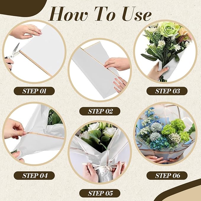 Tuojecuk Flower Bouquet Wrapping Paper, 20 Sheet Waterproof Floral Bouquet Wrapping Paper, Florist Supplies Packaging Paper for Wedding Birthday Gift (White)