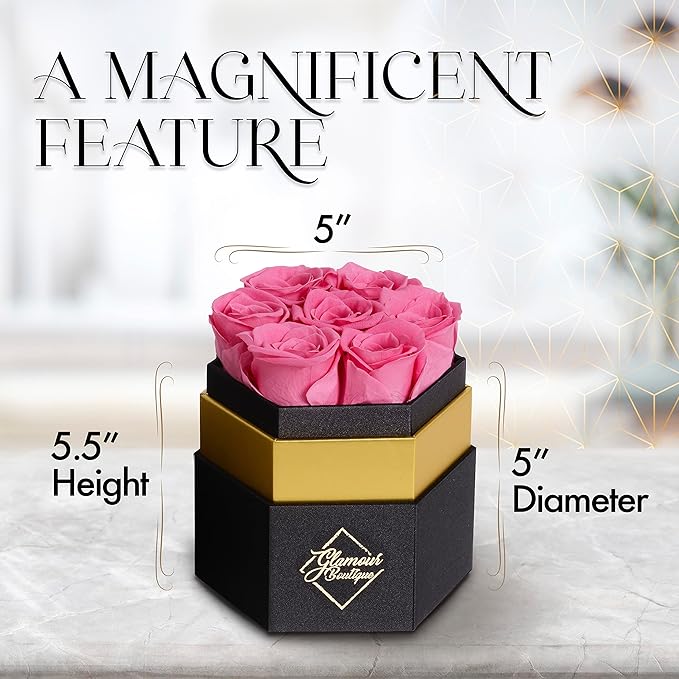 GLAMOUR BOUTIQUE Eternal Preserved Roses in a Box - Flowers Forever, Rose Forever in a Box for Wife, Birthday Gifts for Her, 7 Roses, Pink
