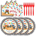 72Pcs Racing Car Party Plates and Napkins Monster Truck Birthday Party Supplies Disposable Checkered Race Tableware Set for Boys Birthday Wheel Sports Baby Shower Decorations Serves 24
