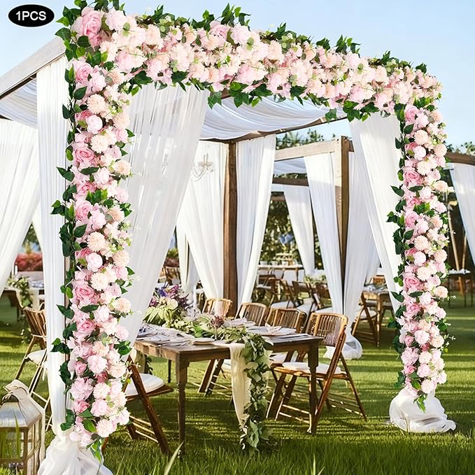 Eapmic Artificial Flower Row, 39.37in Peony Hydrangea Floral Arrangement, Faux Flower Panel Table Centerpiece for Wedding Arch Wall Backdrop Ceremony Reception Home Party Decoration (Pink)