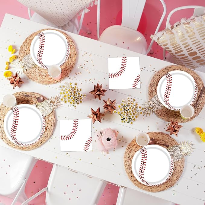 40 Pcs Baseball Plates and Napkins, Paper Dinner Plates and Napkins, Classic Style, Baseball Party Decorations, 20 Servings