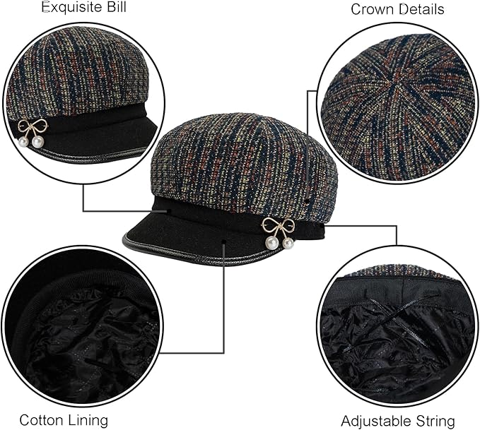 Women Retro Classic Visor Newsboy Cabbie Cap Beret Hats with Flower Buckle for Woman Ladies