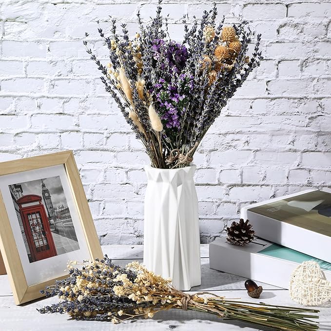 Layhit 4 Pack Large Size Boho Dried Flower Bouquet 15-17 Inch Wedding Handmade Dry Flowers for Vase Crafts DIY Photo Boutonniere for Men Floral Plant for Bridesmaid Gift Birthday Decor(Lavender)