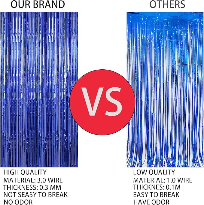 Keyali 2 Pack 3.3 * 8.3 ft Foil Curtain Metallic Tinsel Fringe Curtains Photo Booth Props Backdrop for Birthday Wedding Engagement Baby Shower Christmas Holiday Celebration Partyl,Blue