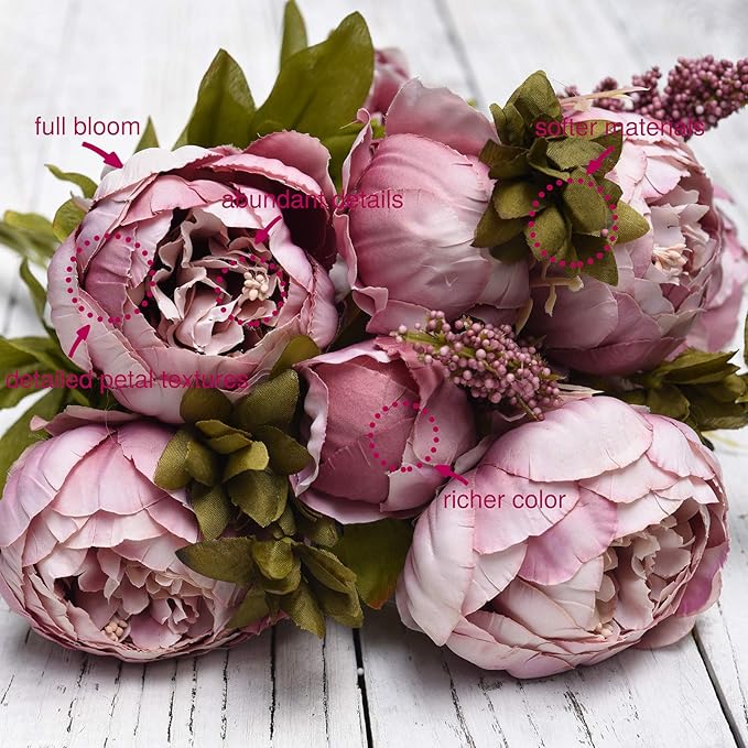 FiveSeasonStuff Vintage Artificial Peonies Silk Peony Flowers and Hydrangeas for Wedding Bridal Home Décor – Beautiful Floral Centerpiece Arrangement Decoration with 2 Bouquets (Puce Purple)