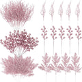 75 Pcs Christmas Glitter Branches 3 Styles Artificial Christmas Picks Berries Stems Pine Needles Floral Twig Spray for Xmas Tree Ornaments DIY Wreath Garland(Light Pink)