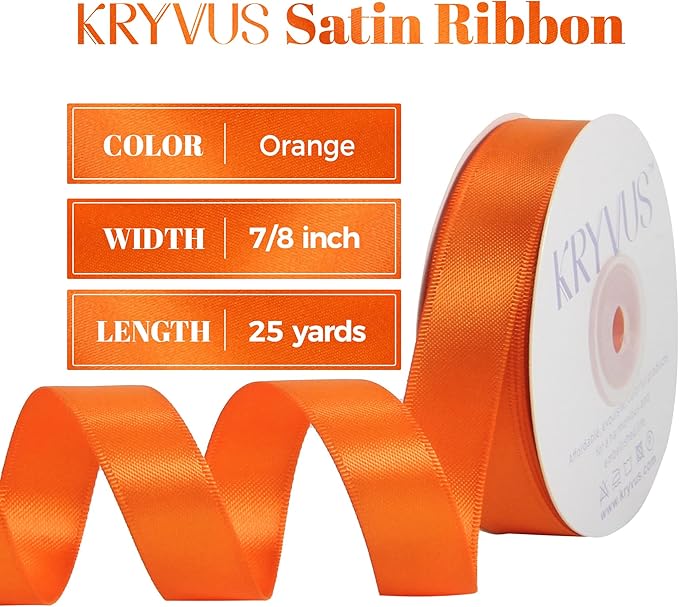 Premium Orange Polyester Satin Ribbon, Double Faced 7/8 Inch X 25 Yards, Perfect for Gift Wrapping, Crafts, Wedding Decor, Birthdays, Holidays