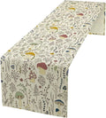 Mushroom Table Runner, Boho Floral Rustic Wildflower Herbs Plants Colorful Botanical Green Leaves Table Runner for Home Party Indoor Outdoor Decor Kitchen Dining Table, 13x108inch