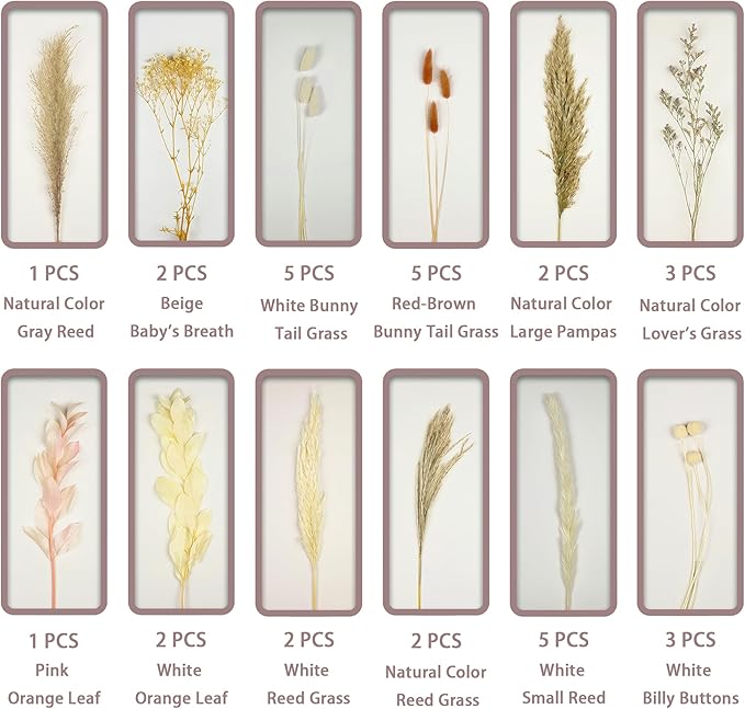 Dried Flower Bouquet (No Vase) | 17'' Mini Boho Floral Arrangement - Pampas, Bunny Tails, Baby's Breath & More Natural Dried Flowers – Home Wedding Decor, Centerpiece