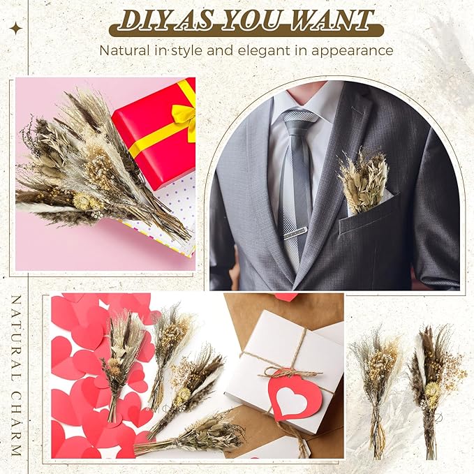 Layhit 4 Pack Large Size Boho Dried Flower Bouquet 15-17 Inch Wedding Handmade Dry Flowers for Vase Crafts DIY Photo Boutonniere for Men Floral Plant for Bridesmaid Gift Birthday Decor(Classic)