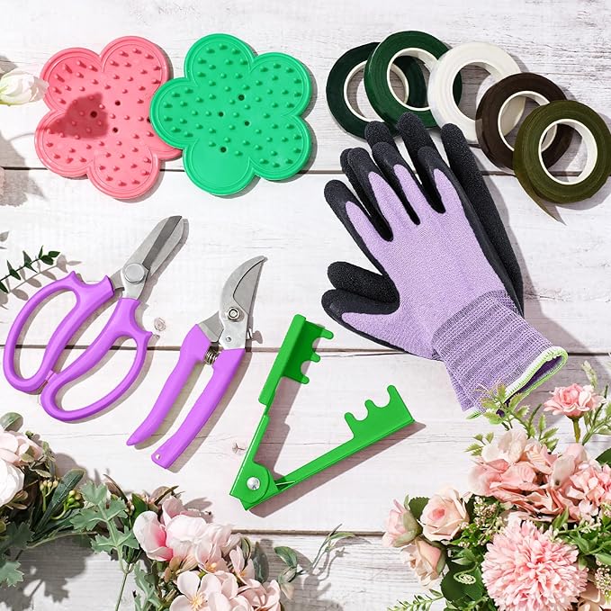 WILLBOND 121 Pcs Floral Arrangement Tool Kit Rose Thorn Remover Pruner Trimmer Gloves 22/26 Gauge Paddle Tie Stem Pearl Corsage Pin Pruning Shears, Florist Garden Tool Gift Kit for Women