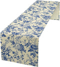 Vintage Blue Floral Table Runner, Retro Country Flowers Botanical Design Table Runner for Kitchen Dining Home Party Outdoor Indoor Decor, 13x108 Inch