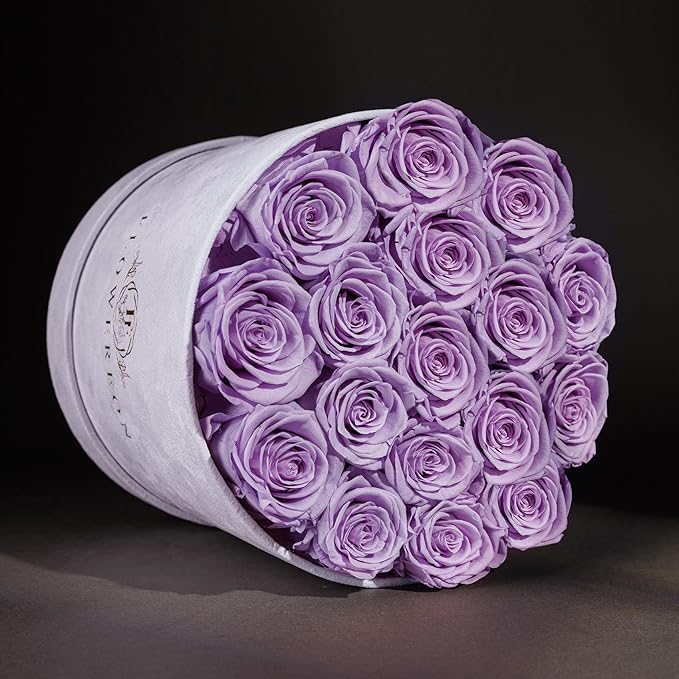 17 Flowers in a Luxury Suede Box, Birthday Gifts for Women, Preserved Flowers, Mothers Day Roses Gift for Mom, Lavender