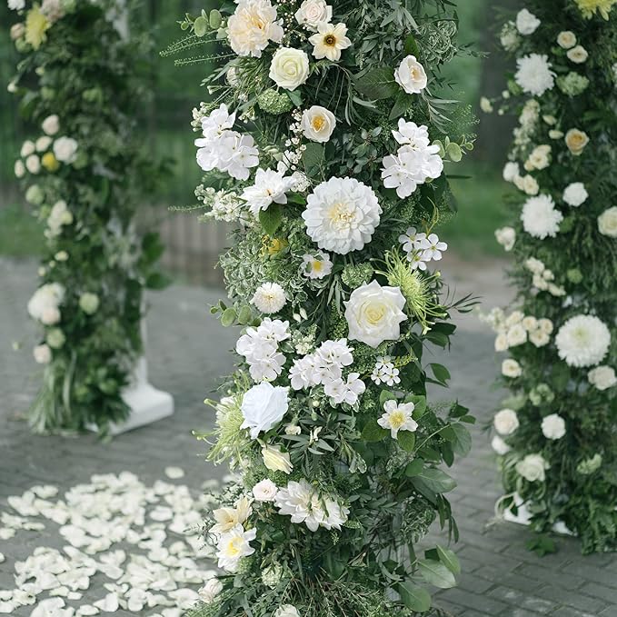 Artificial Flowers Combo Box, Fake Silk Foam Flower Mix with Wire Stem, DIY Wedding Bridal Bouquet Shower Party Home Décor (30-40 Pieces) (White)