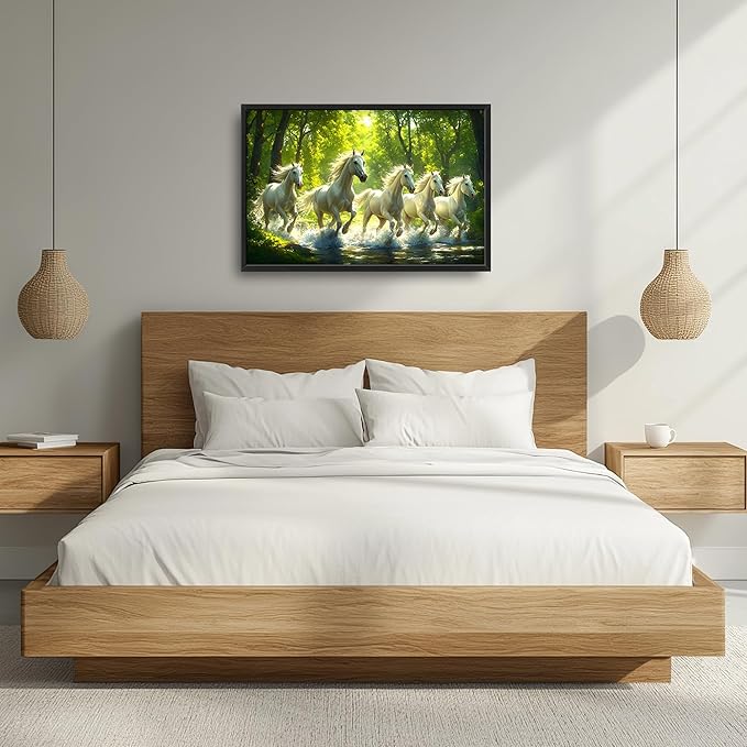 Forest Horses Large Decor Wall Art Framed Pictures for Living Room, Running Horse Oversized Canvas Print Painting Modern Extra Large Framed Artwork for Bedroom Office Home Decor 36"x24"