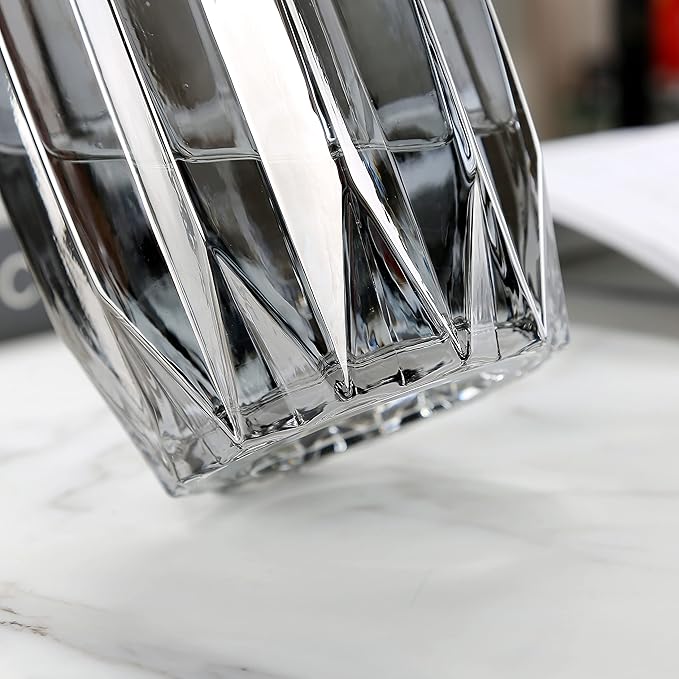 Modern Ribbed Glass Vase for Flowers, Candles and Decorative Accents - Black, Grey, Amber, Clear and Colored Tall/Short Vase for Centerpieces and Home Table Decor (Clear, H-11.8inch)