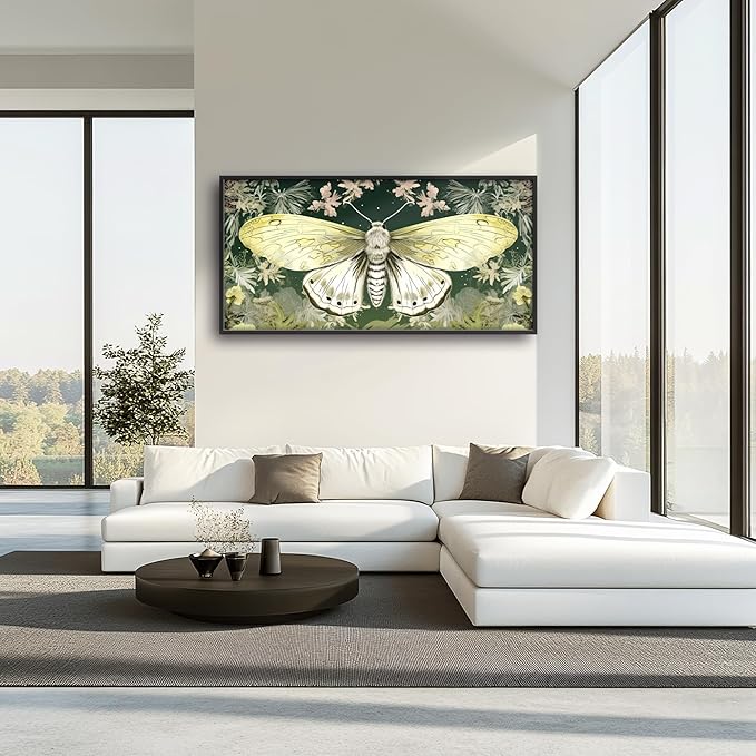 Moth Large Decor Wall Art Framed Pictures for Living Room, Butterfly Insect Oversized Canvas Print Painting Modern Extra Large Framed Artwork for Bedroom Office Home Decor 60"x30"