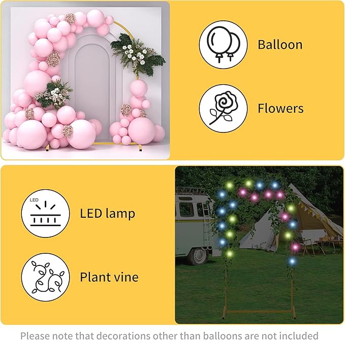 6FT Arch Backdrop Stand for Party, Wedding Arch Stand for Ceremony Birthday Party Baby Showers Photo Booth Easy Assembly Supports Flowers Balloons and Decor,Gold Short