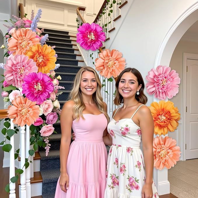 12PCS Tissue Paper Flowers，Handmade Colorful Giant Crepe Artificial Flowers Decorations for Wall,12 Inches Large Flowers for Wedding Birthday BabyShower Party Home Decor Supplies