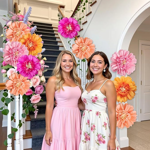 12PCS Tissue Paper Flowers，Handmade Colorful Giant Crepe Artificial Flowers Decorations for Wall,12 Inches Large Flowers for Wedding Birthday BabyShower Party Home Decor Supplies