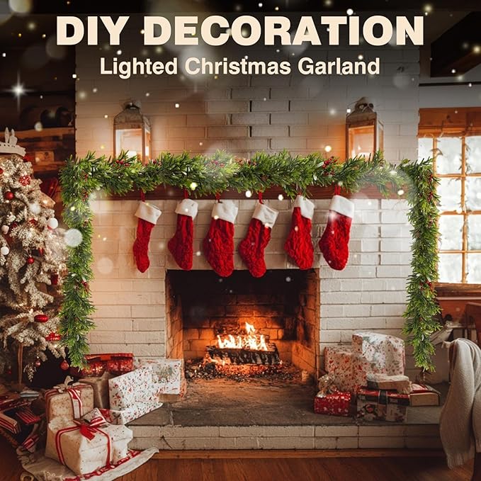 2PCS 6FT Christmas Decor Artificial Norfolk Pine Garland,Realistic Artificial Garland Greenery for Fireplace Table, Mantle Wall, Indoor Outdoor Winter Holiday Decorations(2, 6FT)