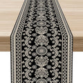 Black Paisley Table Runner, Retro Damask Boho Floral Print Linen Table Center Decor Family Kitchen Outdoor Farmhouse Holiday Party Table Decorations 13x90 inch